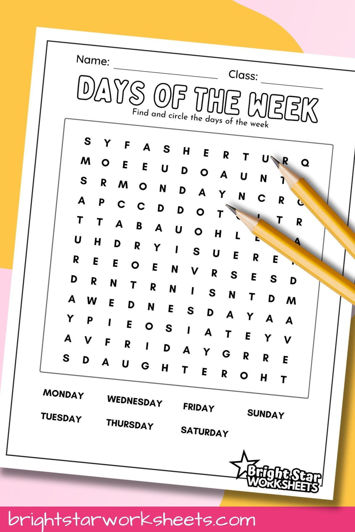 Days of the week wordsearch.